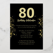 Black Gold Glitter 80th Birthday Party Folie Uitnodiging (Achterkant)