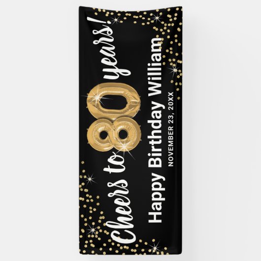 Black Gold Glitter 80th Birthday Spandoek (Verticaal)