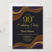 Black Gold Glitter 90th Birthday Party Kaart (Voorkant)