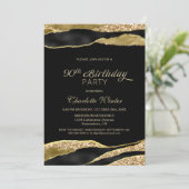 Black Gold Glitter 90th Birthday Party Kaart (Staand voorkant)