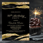 Black Gold Glitter 90th Birthday Party Kaart<br><div class="desc">Nodig je vrienden en geliefden uit voor je verjaardagsfeestje met deze moderne uitnodiging voor een negenjarig feest.</div>