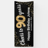 Black Gold Glitter 90th Birthday Spandoek (Verticaal)
