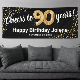Black Gold Glitter 90th Birthday Spandoek