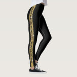 Black Gold Glitter - Aangepast Athletic Stripe Leggings<br><div class="desc">Zwart en Gold Faux Glitter Stripe Persoonlijke Leggings met een brede verticale streep onderaan het been met aangepaste tekst in het midden die aan beide zijden kan verschillen. Pas aan met een teammotto, mascot, lievelingscitaat, vers, inspirerend mantra, teamnaam, of voeg jouw naam op herhaling onderaan elke been toe! Geweldig voor...</div>