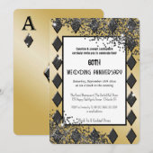 Black Gold Glitter Aas van Diamanten Uitnodiging (Voorkant / Achterkant)