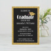 Black Gold Glitter Afstudeerder Pet Graduparty Kaart (Staand voorkant)