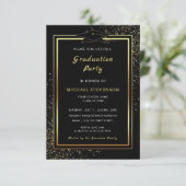 Black Gold Glitter Afstuderen Invitation Kaart (Staand voorkant)