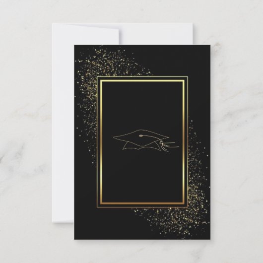 Black Gold Glitter Afstuderen Invitation Kaart (Achterkant)
