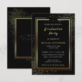 Black Gold Glitter Afstuderen Invitation Kaart (Voorkant / Achterkant)
