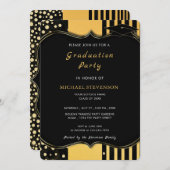 Black Gold Glitter Afstuderen Invitation Sjabloon (Voorkant / Achterkant)