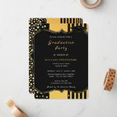 Black Gold Glitter Afstuderen Invitation Sjabloon (Voorkant / Achterkant in situ)