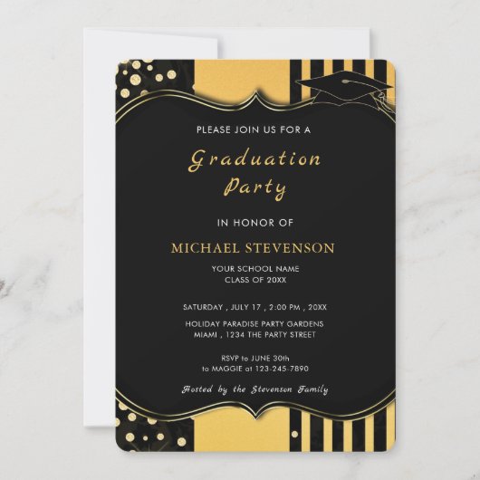 Black Gold Glitter Afstuderen Invitation Sjabloon (Voorkant)