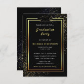 Black Gold Glitter Afstuderen Invitation Sjabloon Kaart (Voorkant / Achterkant)