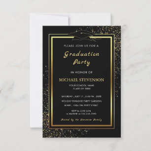 Black Gold Glitter Afstuderen Invitation Sjabloon Kaart