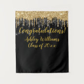 Black Gold Glitter Afstuderen Photo Booth Backdrop Wandkleed (Voorkant)