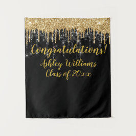 Black Gold Glitter Afstuderen Photo Booth Backdrop Wandkleed