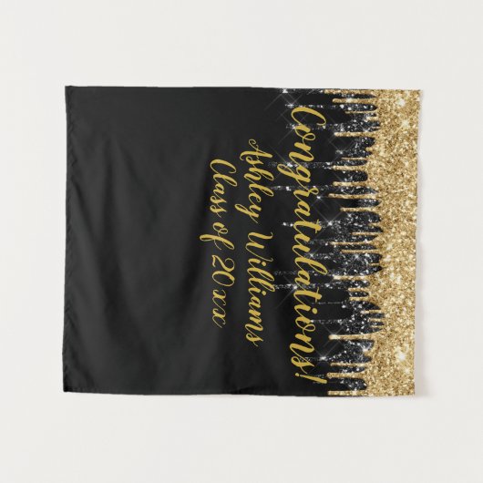 Black Gold Glitter Afstuderen Photo Booth Backdrop Wandkleed (Voorkant (horizontaal))