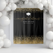Black Gold Glitter Afstuderen Photo Booth Wandkleed