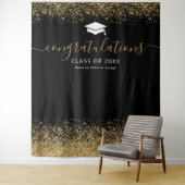 Black Gold Glitter Afstuderen Photo Booth Wandkleed (In situ)