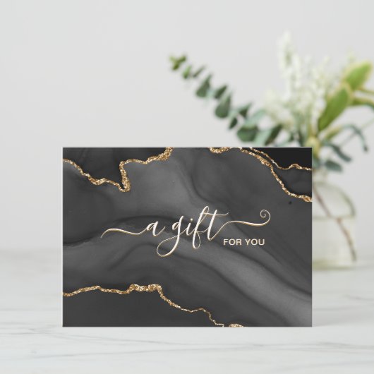 Black Gold Glitter Agate Business Cadeaubon (Staand voorkant)
