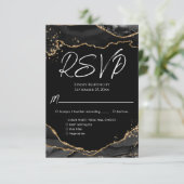 Black Gold Glitter Agate Stone Wedding RSVP-kaart RSVP Kaartje (Staand voorkant)