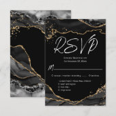Black Gold Glitter Agate Stone Wedding RSVP-kaart RSVP Kaartje (Voorkant / Achterkant)