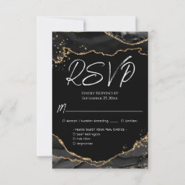 Black Gold Glitter Agate Stone Wedding RSVP-kaart RSVP Kaartje