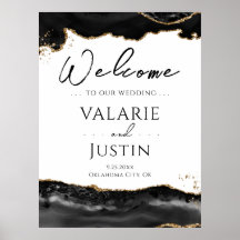 Black Gold Glitter Agate Weddenschap Welkomstteken