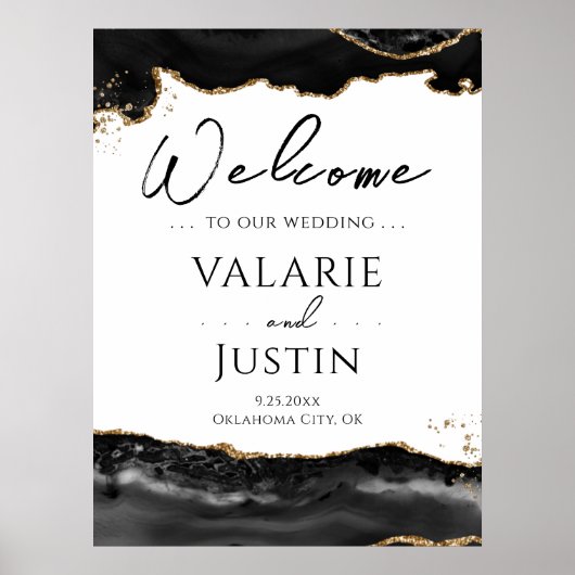 Black Gold Glitter Agate Weddenschap Welkomstteken Poster (Voorkant)