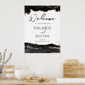 Black Gold Glitter Agate Weddenschap Welkomstteken Poster (Keuken)