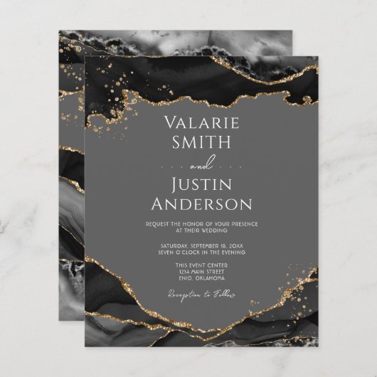 Black Gold Glitter Agate Wedding (Voorkant / Achterkant)