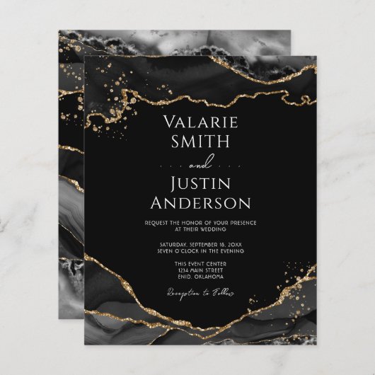 Black Gold Glitter Agate Wedding (Voorkant / Achterkant)