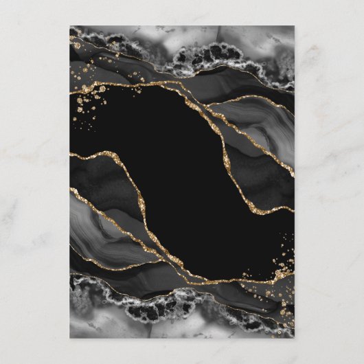 Black Gold Glitter Agate Wedding Accommodatie E Informatiekaartje (Achterkant)