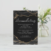 Black Gold Glitter Agate Wedding Accommodatie E Informatiekaartje (Staand voorkant)