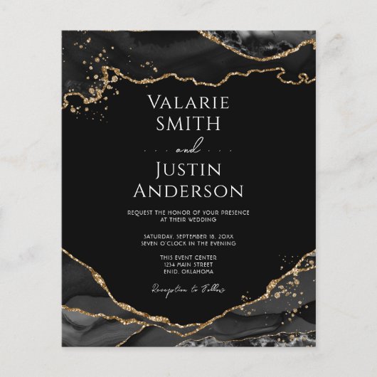 Black Gold Glitter Agate Wedding Invitation Flyer (Voorkant)