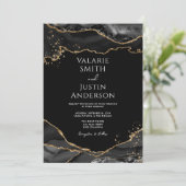 Black Gold Glitter Agate Wedding Kaart (Staand voorkant)