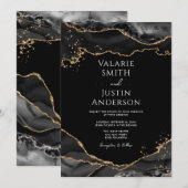 Black Gold Glitter Agate Wedding Kaart (Voorkant / Achterkant)