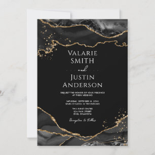 Black Gold Glitter Agate Wedding Kaart