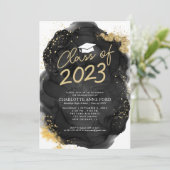Black Gold Glitter Alcohol Ink Graduparty Kaart (Staand voorkant)
