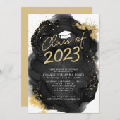 Black Gold Glitter Alcohol Ink Graduparty Kaart (Voorkant / Achterkant)