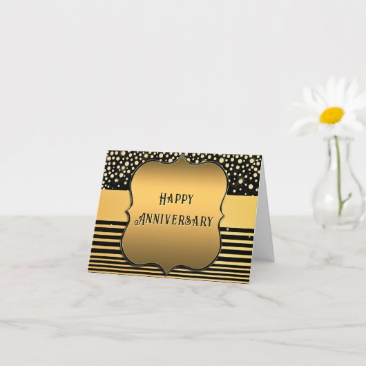 Black Gold Glitter Anniversary Card Kaart (Kleine Plant)