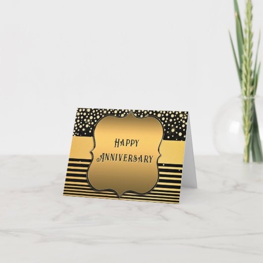 Black Gold Glitter Anniversary Card Kaart (Voorkant)