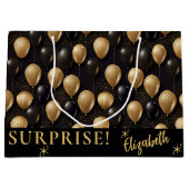 Black Gold Glitter Ballonnen Verjaardag Verrassing Groot Cadeauzakje (Voorkant)