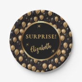Black Gold Glitter Ballonnen Verjaardag Verrassing Papieren Bordje (Voorkant)