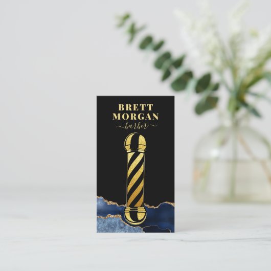 Black Gold Glitter Barber's Pole Barber Visitekaartje (Staand voorkant)