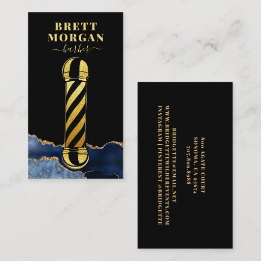 Black Gold Glitter Barber's Pole Barber Visitekaartje (Voorkant / Achterkant)