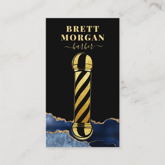 Black Gold Glitter Barber's Pole Barber Visitekaartje (Voorkant)