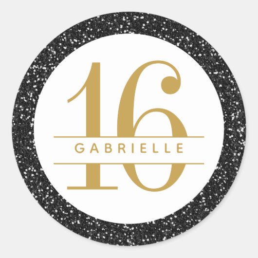 Black Gold Glitter Birthday Favor Sticker Label (Voorkant)