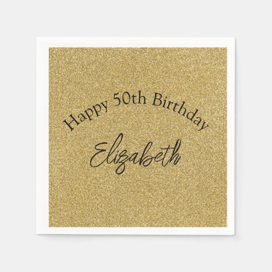 Black Gold Glitter Birthday Napkins voor hem Servet (Voorkant)
