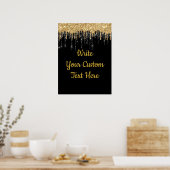 Black Gold Glitter Birthday Party Jubileum Poster (Keuken)